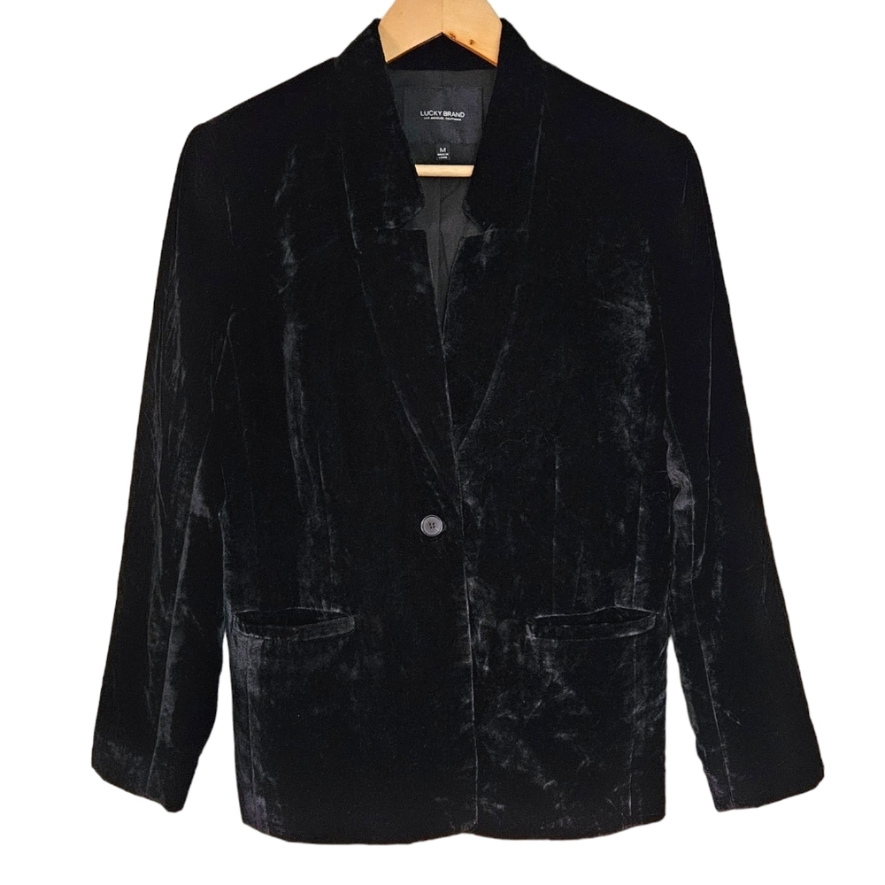 Lucky Brand black velvet single button blazer